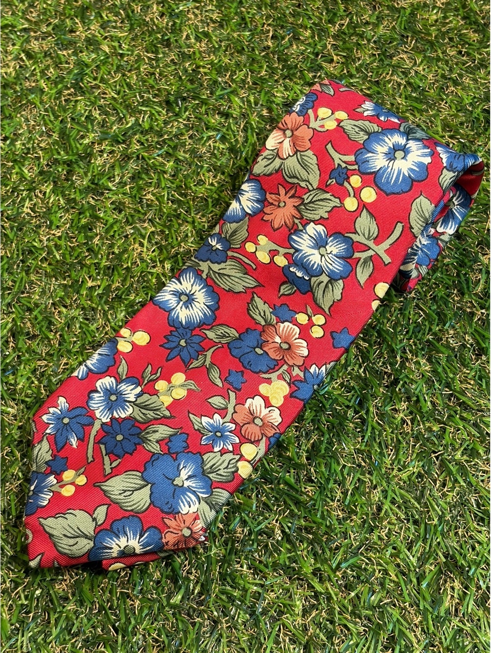 Lands' End Floral Pattern Red Tie